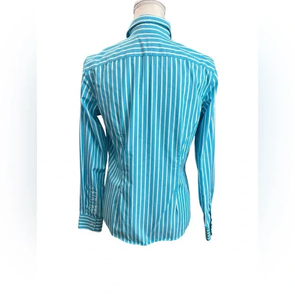 Lauren Ralph Lauren Non-Iron Blue White Striped Button Down Shirt Women’s Small - Picture 4 of 8